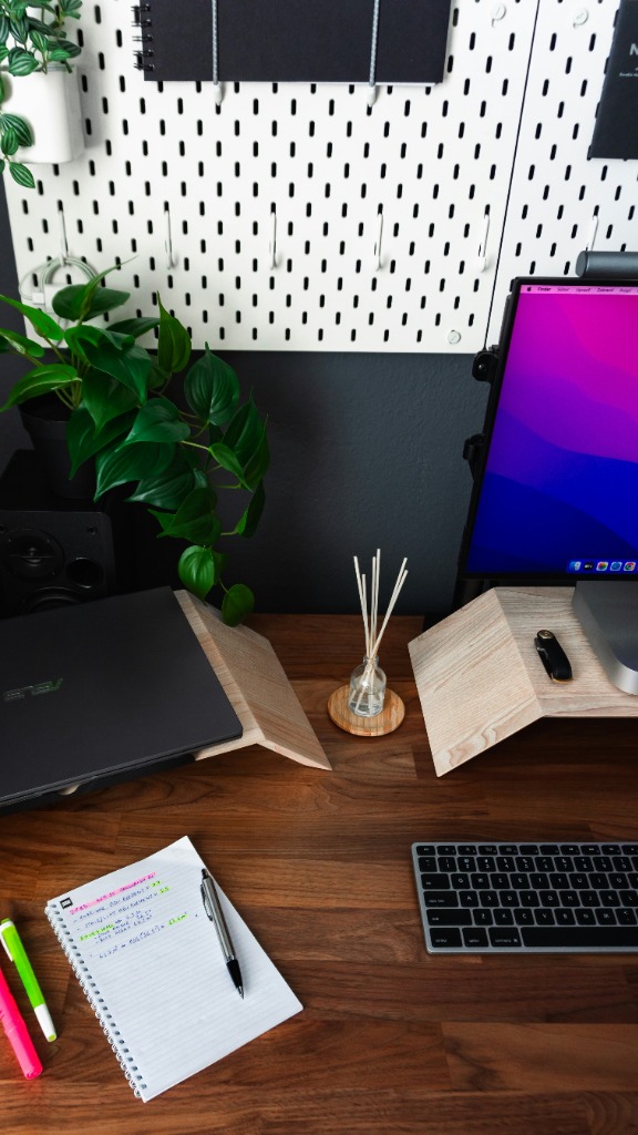 Modern workspace with laptop and desk setup