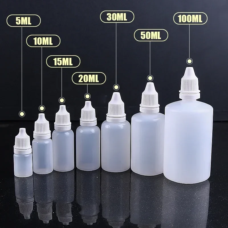 100pcs Dropping Eye Plastic Bottles Translucent Medicine Anti Theft Caps Empty Squeezable Travel Paint Squeezing Liquid Dropper