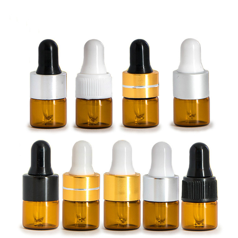 20PCS/LOT 1 2 3 5ml Brown Amber Glass Dropper Empty Essential Oils Bottle Refillable Clear Vials