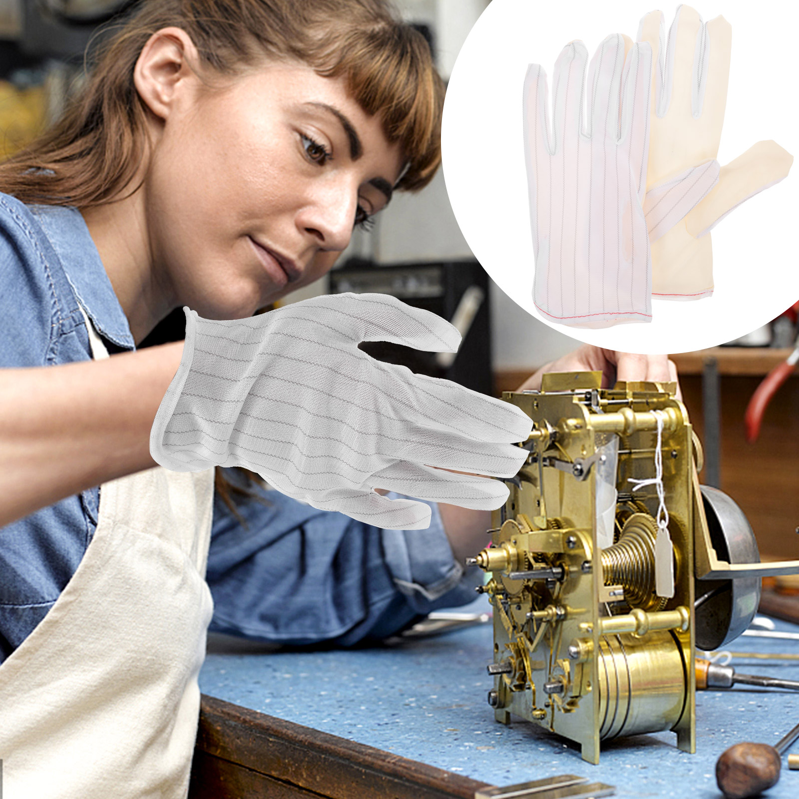 10 Pairs Anti static Double sided Striped Gloves Dust free Industrial Use Long lasting Durable Moisture proof for Men