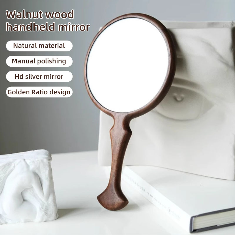 Solid wood retro fishtail handle makeup mirror beauty tattoo beauty mirror handheld makeup mirror portable handheld mirror