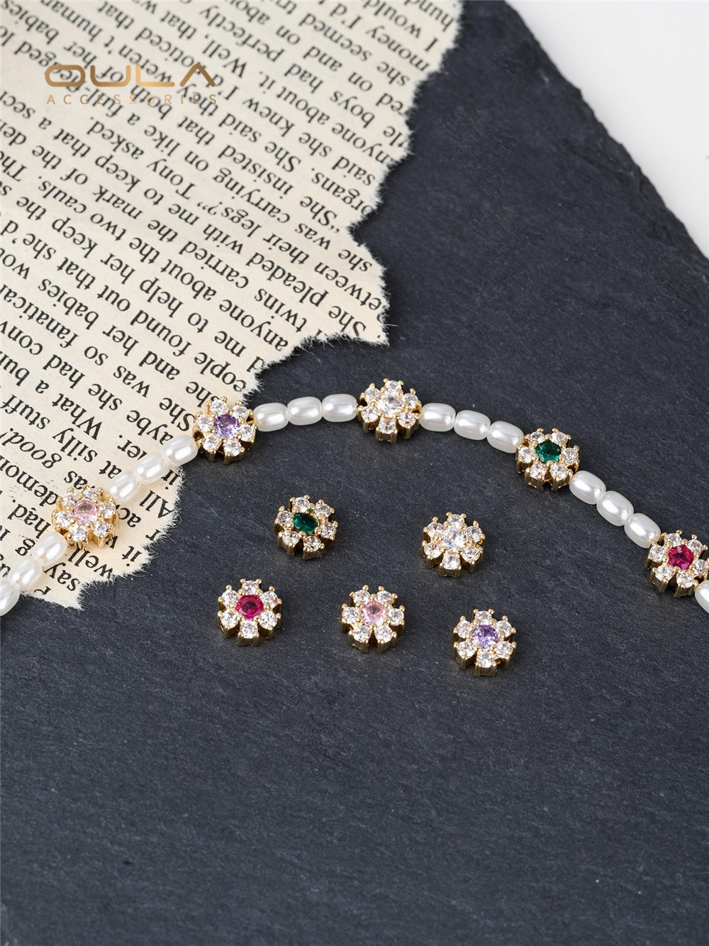 1PCS 14K Gold-encrusted Zirconium Flower Beads Diy Pearl Handcrafted Beaded Crystal Bracelet, Necklace Accessory Material