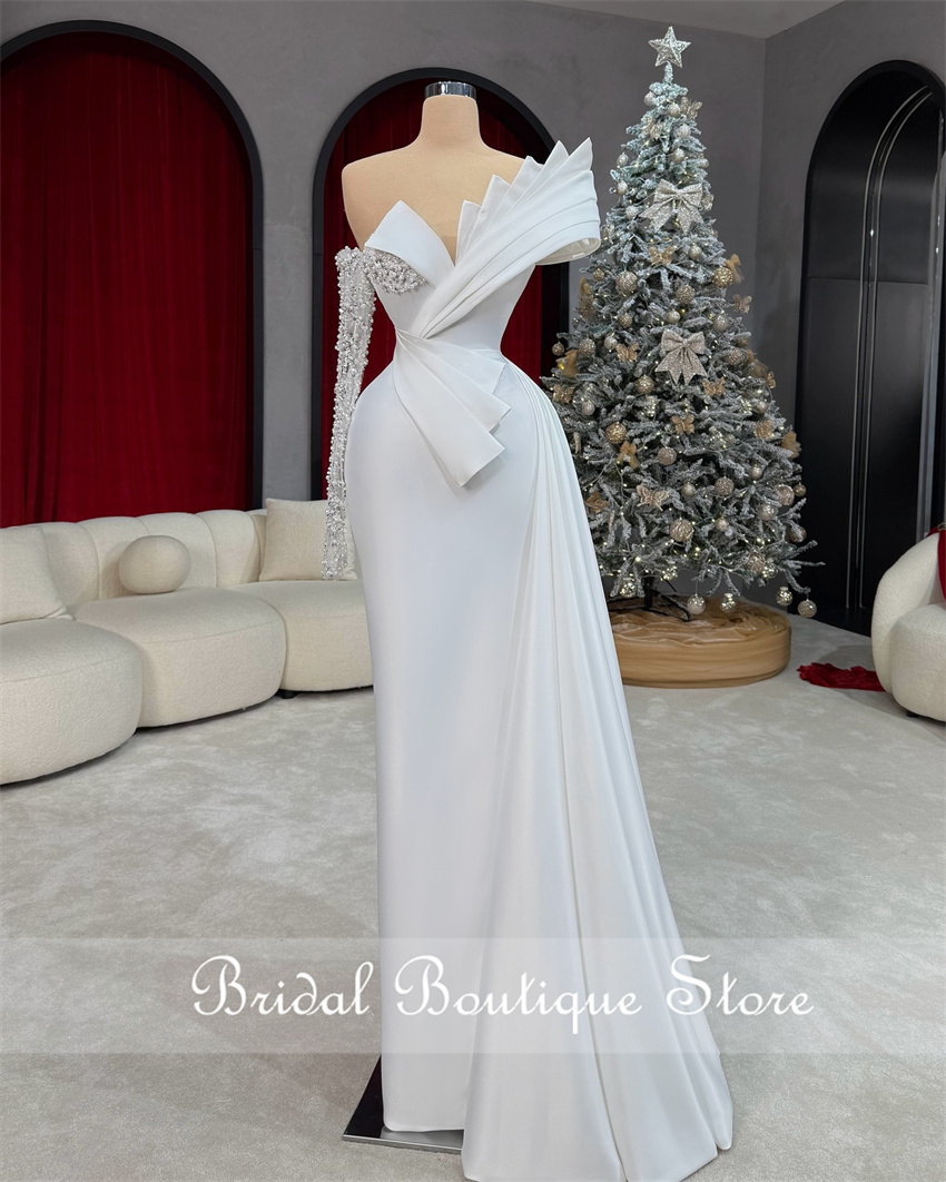 New Arrival 2025 Mermaid Wedding Gowns One Sleeve Beading Pearls Crystals Luxury Robe De Mariee Customized