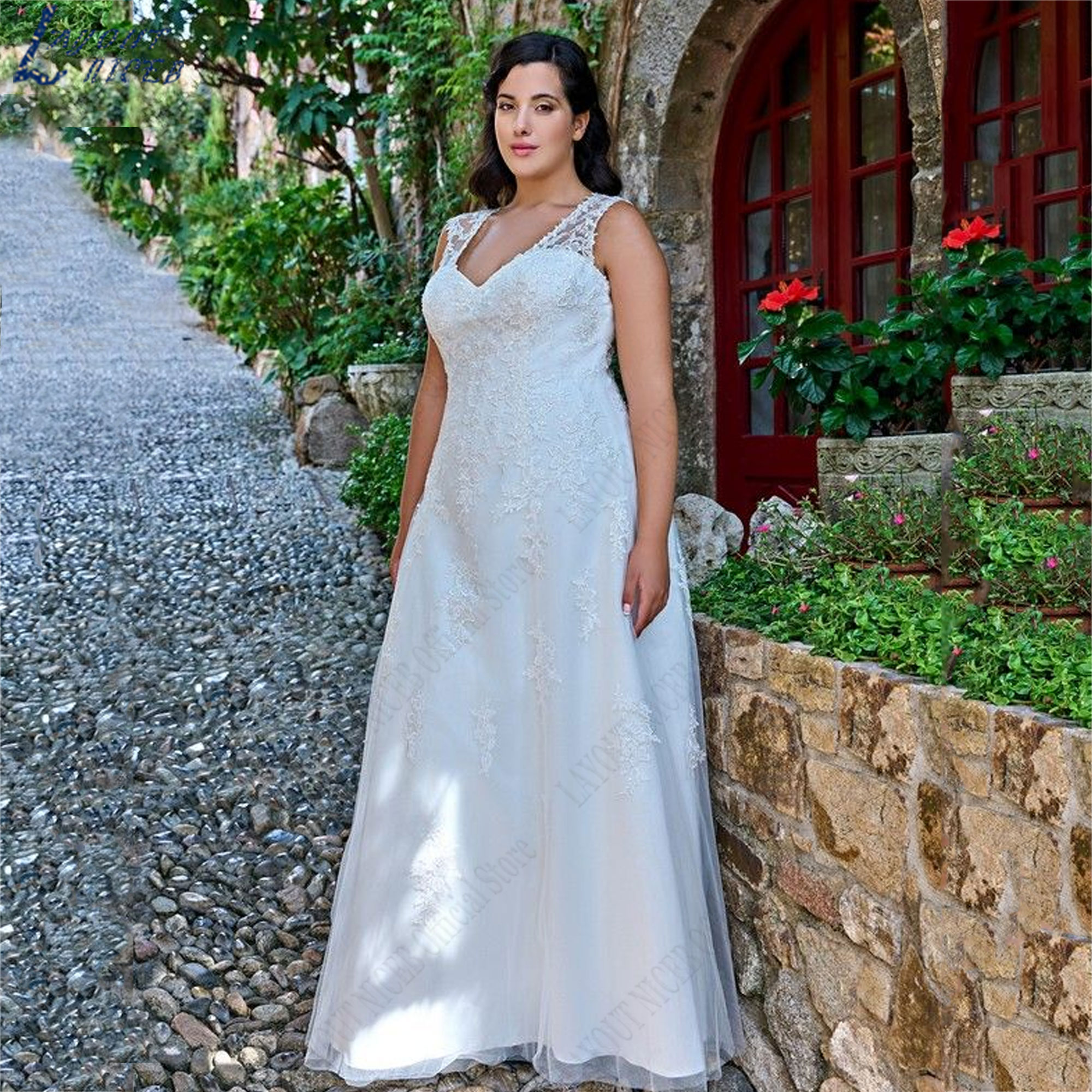 LAYOUT NICEB Large Size Women Wedding Dresses 2024 Sleeveless Backless A-Line Bride Gowns Appliques Back Lace Up robe de mariée