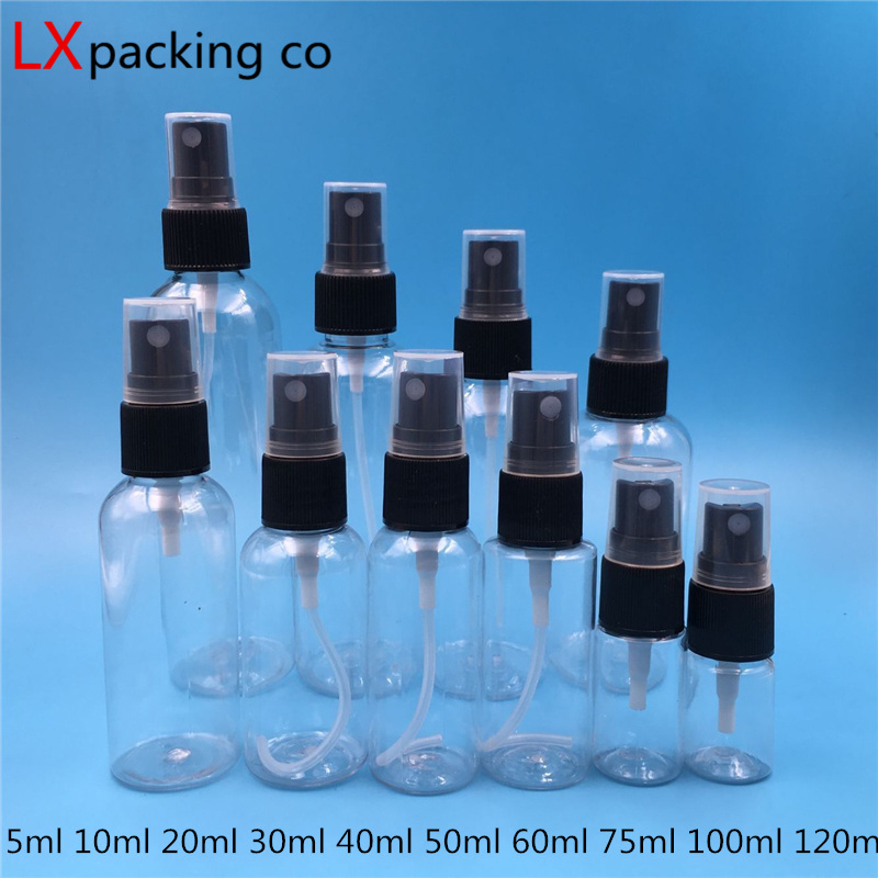 50PCS 10ML 30ML 50ML 60ML 100ML 120ML Clear Transparent New Spray Bottles Black Sprayer Perfume  LiquidCosmetic Containers s