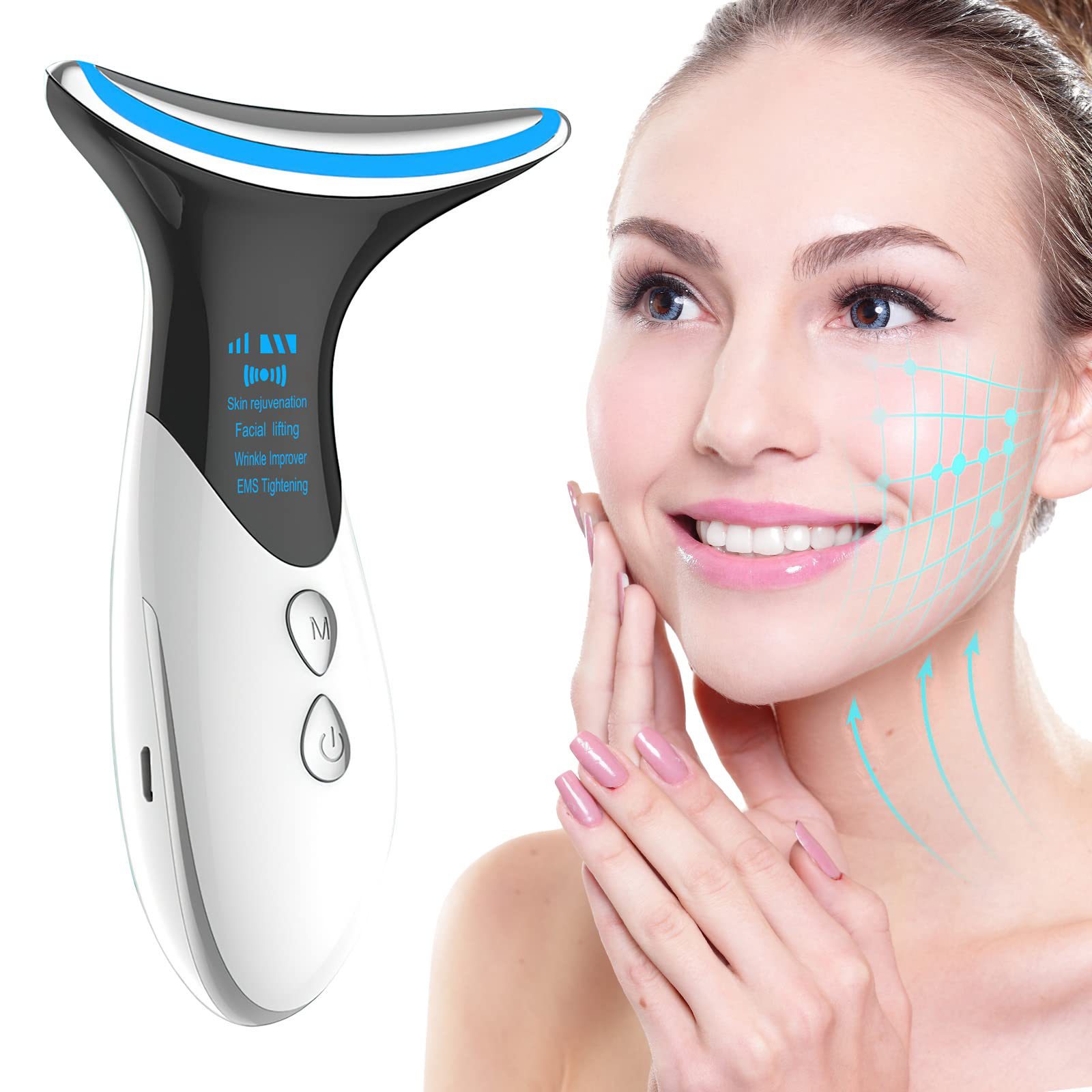 EMS Microcurrent Face Neck Beauty Device LED Skin Rejuvenation Anti Wrinkle Thin Double Chin Removal Skin Care Facial Massage