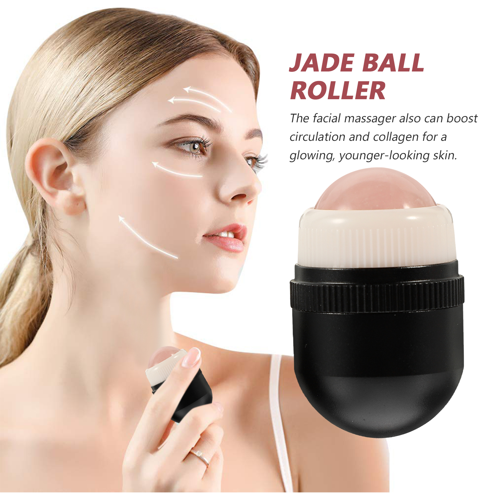 Compact Jade Ball Roller Facial Massager Aluminum Shell Face Neck Eye Tool Skincare Set Beauty Supplies SalonMassage Cooling