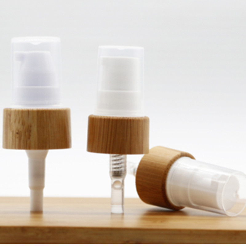 Engraving logo cosmetic packaging Natural bamboo screw Lid bamboo pipette cap Bamboo Pump Spray Wooden Standard Plastic Bottle