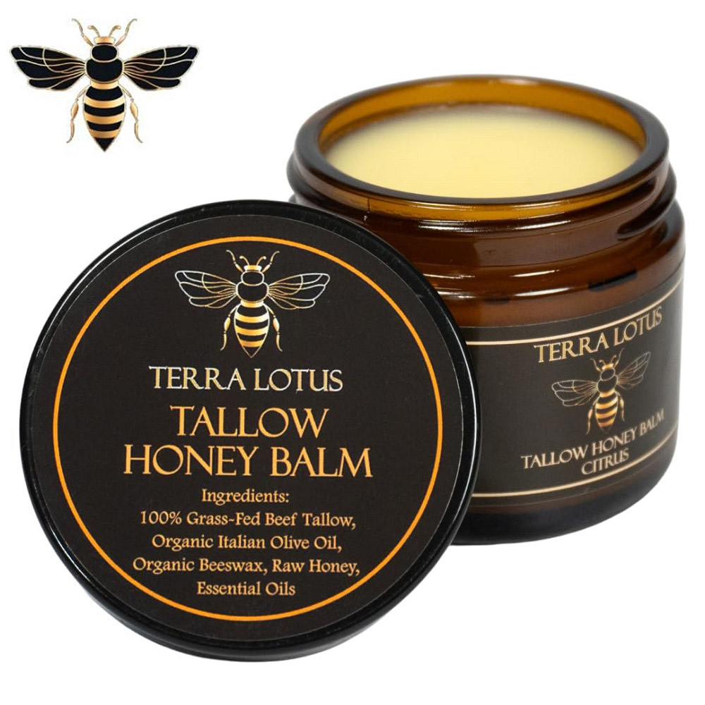 Organic Grass-Fed Beef Tallow Balm with Raw Honey - Moisturizing Cream for Soft, Smooth Skin - Handmade All-Natural Moisturizer