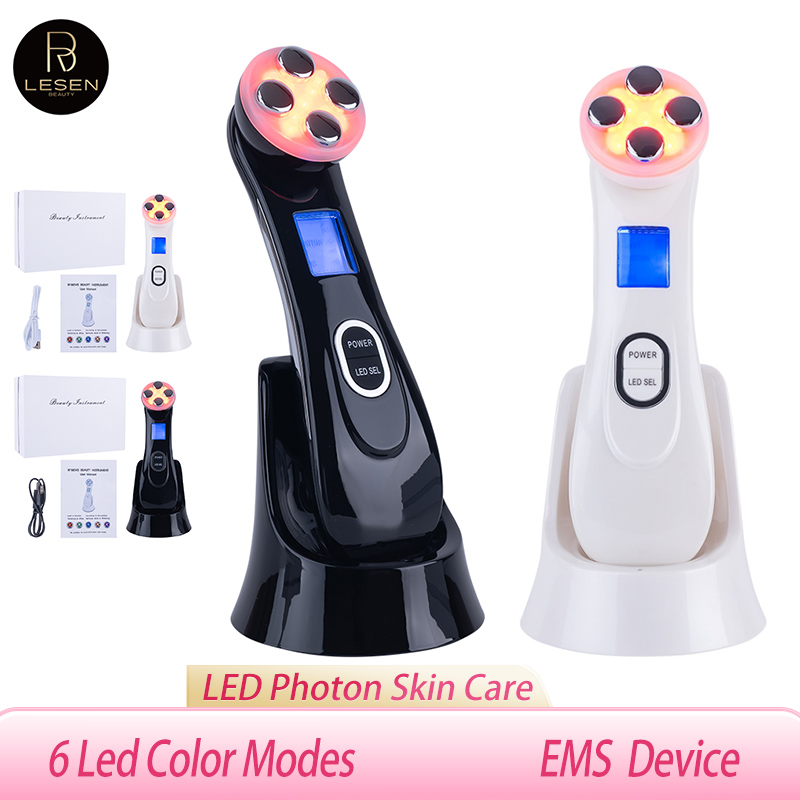 5 Colors Face Beauty Device EMS Microcurrent Red Blue Green Yellow Light Therapy IPL Skin Rejuvenation Face Lift Facial Massager