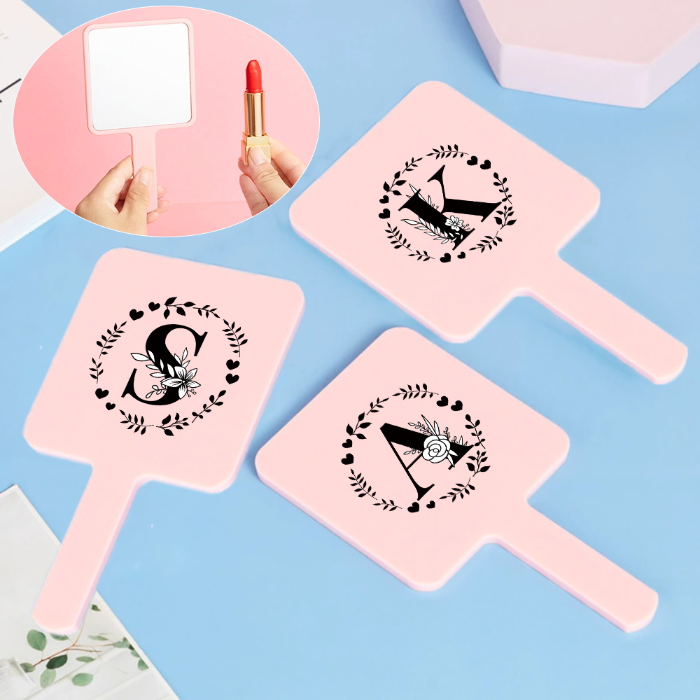 1pc Square Handheld Mirror Perfect For Traveling Commuting Or At Home Stylish And Portable Initial Name 26 Letters Pattern