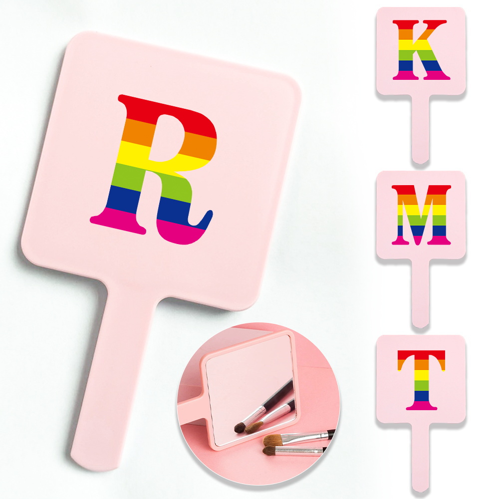 1pc Square Handheld Makeup Mirror High-Quality Ideal For Salon And Daily Use Stylish Design Initial Name 26 Letters Pattern