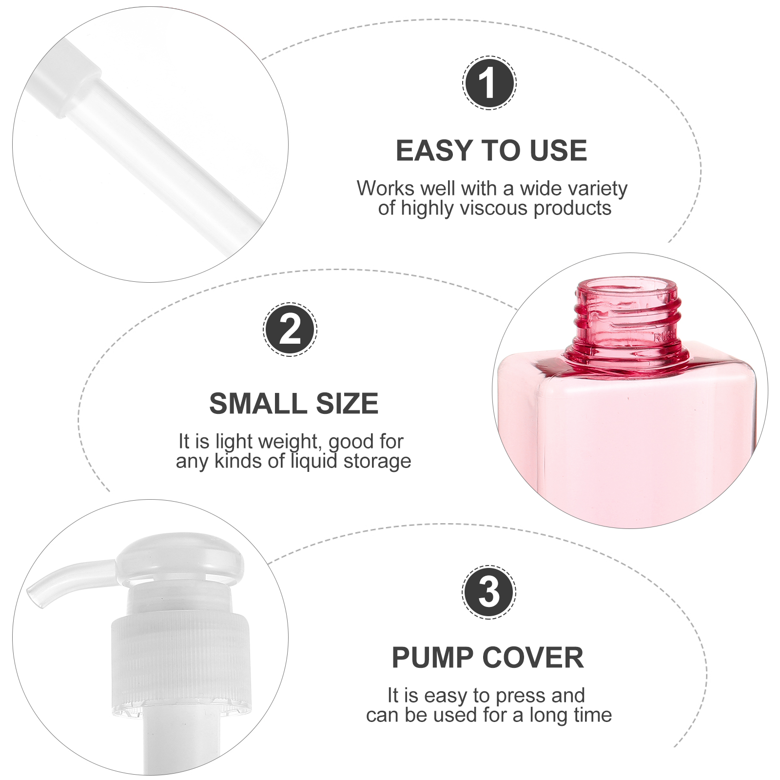 3pcs Pressure Type Empty Bottles Lightweight Transparent Lotion Shampoo Refillable Dispenser Hold Liquid Soap for Travel