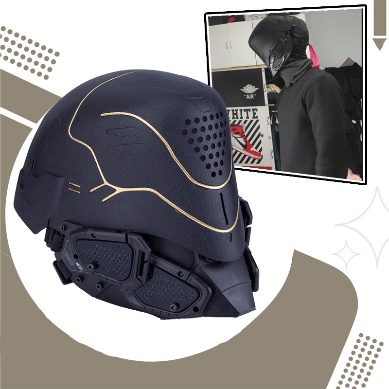 Cosplay Punk Helmet Mask for Adults, Punk Future Tech Mask Helmet Cosplay Costume Props fit Halloween Party Type C Red Light