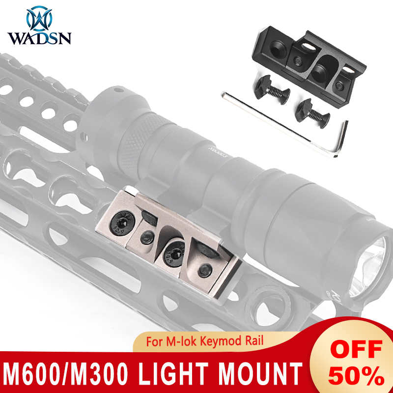 WADSN M300 M600 Tactical Flashlight Mount M-lok Keymod Rail Offset Base Surefir M600V M600C Scout light Hunting Accessories