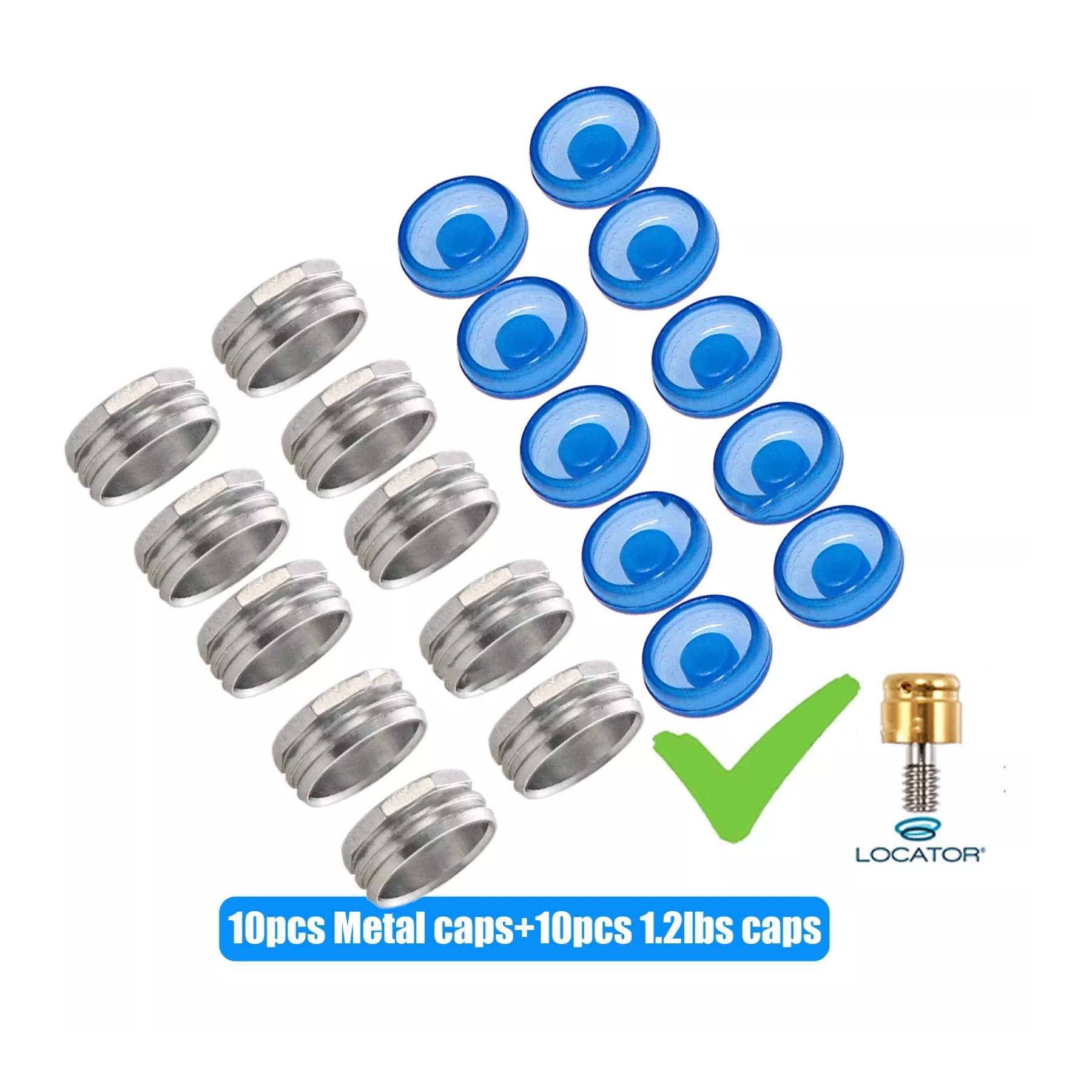 10Pcs L0cator Blue 1.2lbs Metal Caps for Overdenture Abutment - Lab Retention