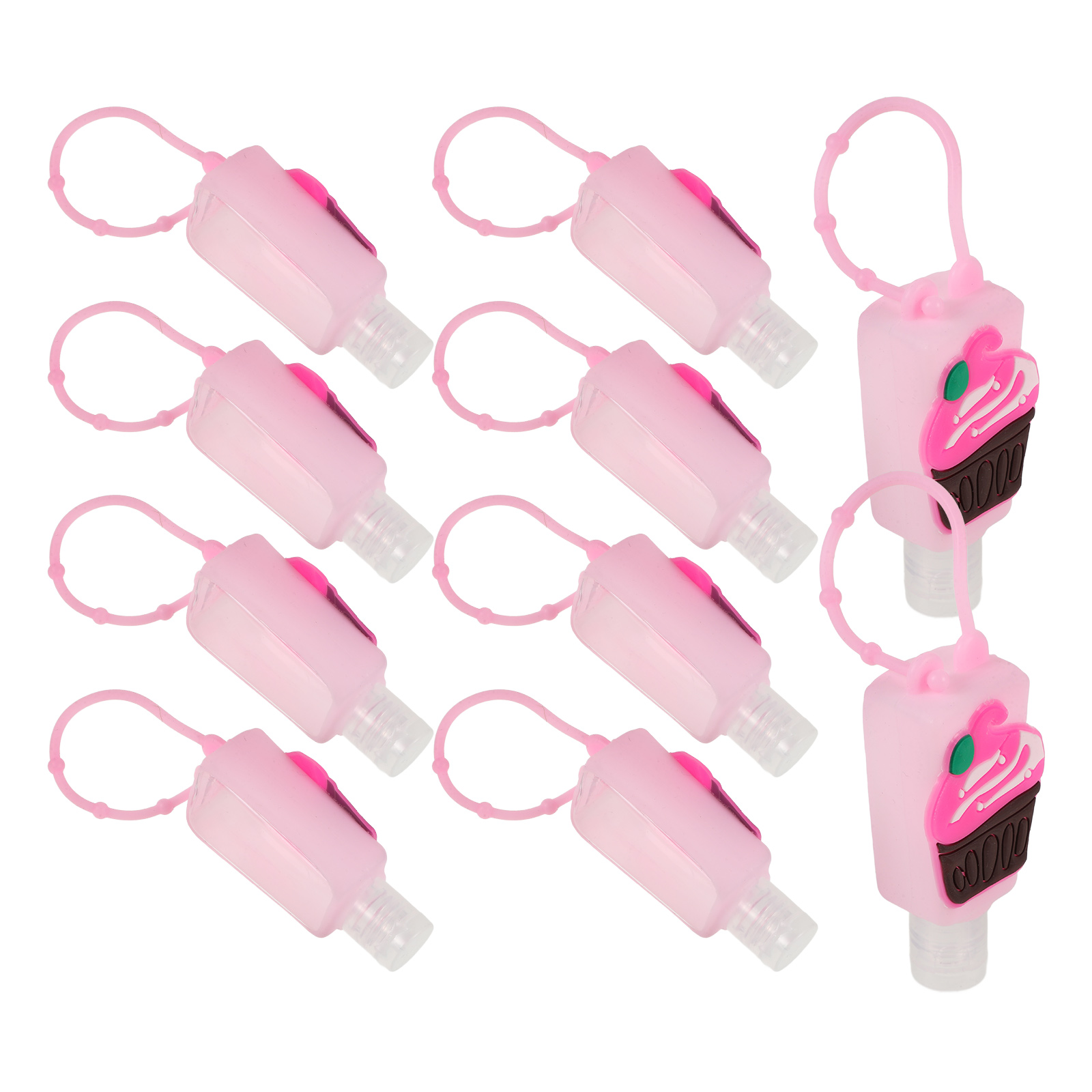 10pcs Silicone Travel Bottles Refillable Containers Hook Function Portable Empty Keychain Wide Mouth Cute Removable Sleeve