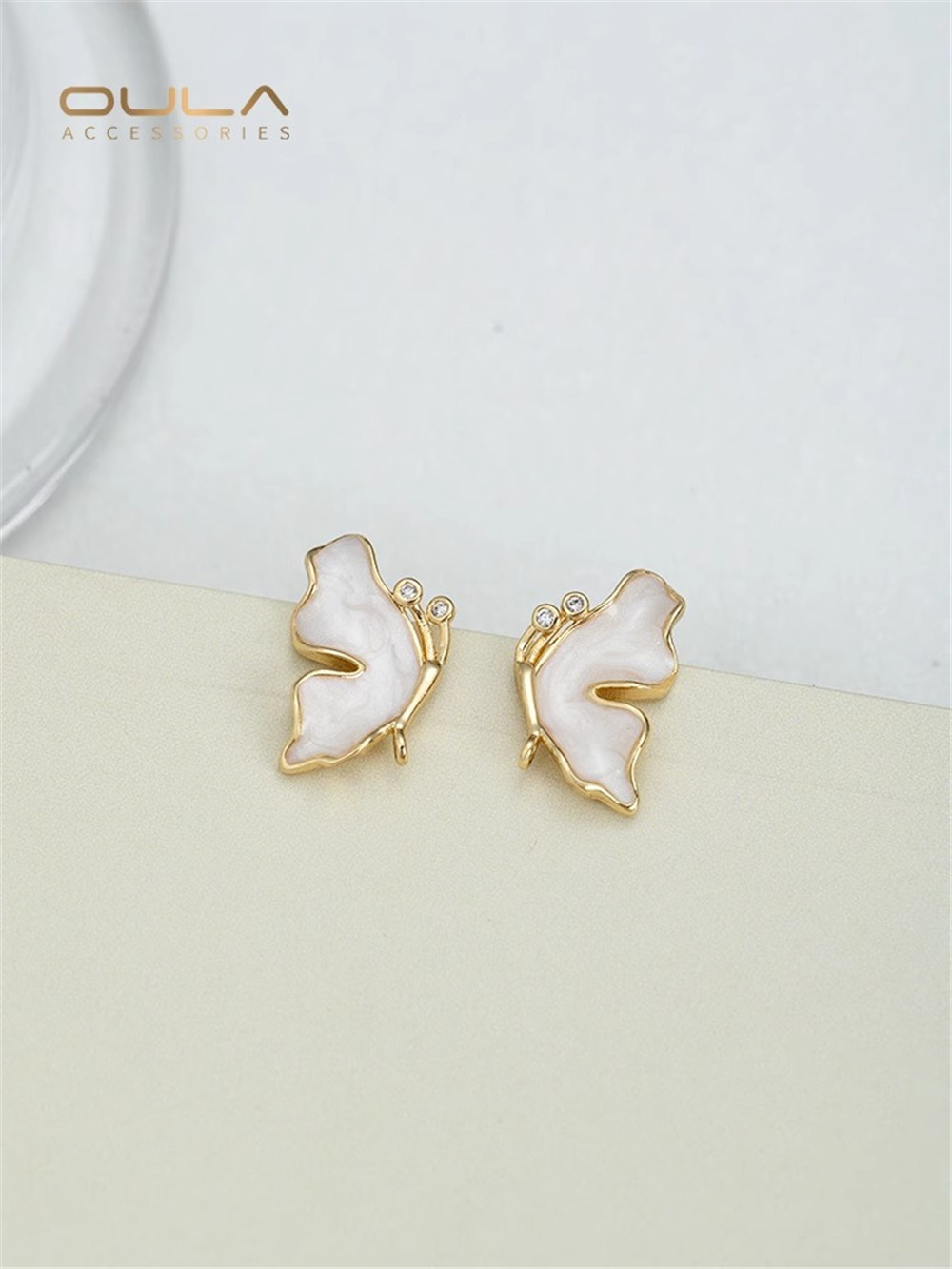 14K Gold-Color Plated Package Drop Oil Split Butterfly Earrings 925 Silver Needle with Hanging Diy Hand Earrings Materials