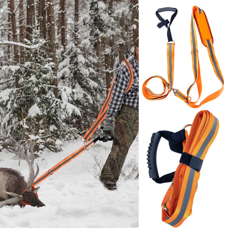 Deer Drag and Harness Heavy Duty Deer Drag Strap with Non-Slip Handle Durable Reflective Orange Rope Pulling Hunting Accessories