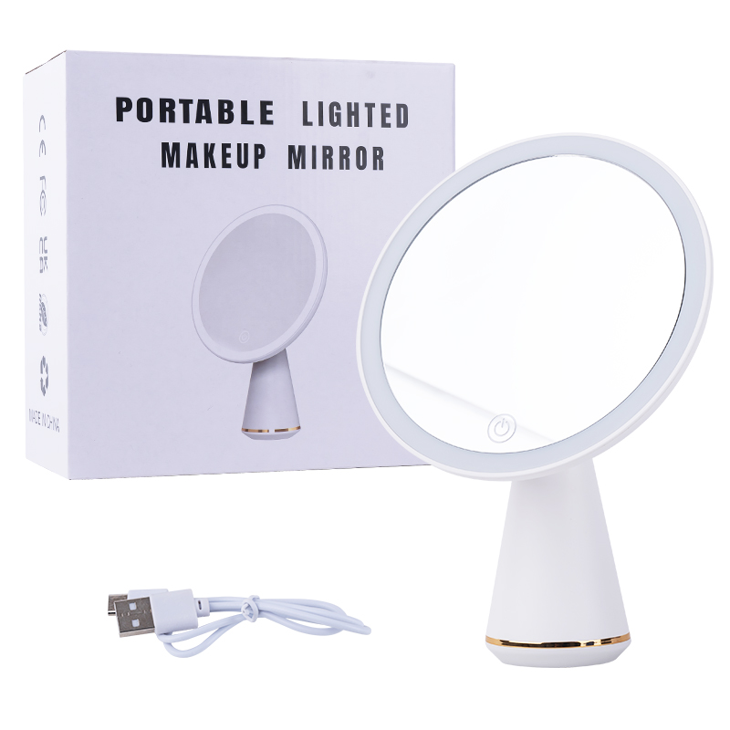 LED vanity mirror intelligent adjustable three-color light vanity mirror desktop fill light mirror one touch charging model