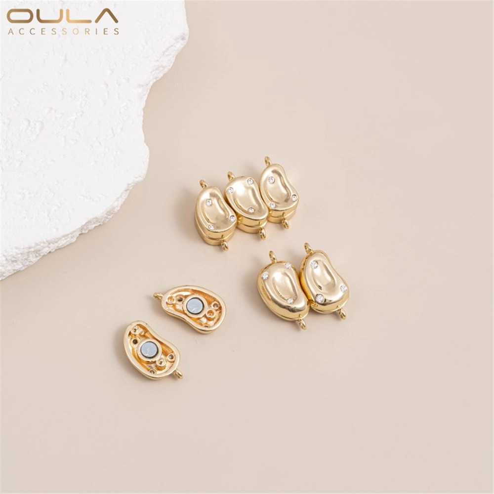 1pcs 14K Gold-plated Zircon Bean-shaped Magnetic Clasp Pea-shaped Magnetic Clasp Diy Handmade Bracelet Necklace Accessory Clasp