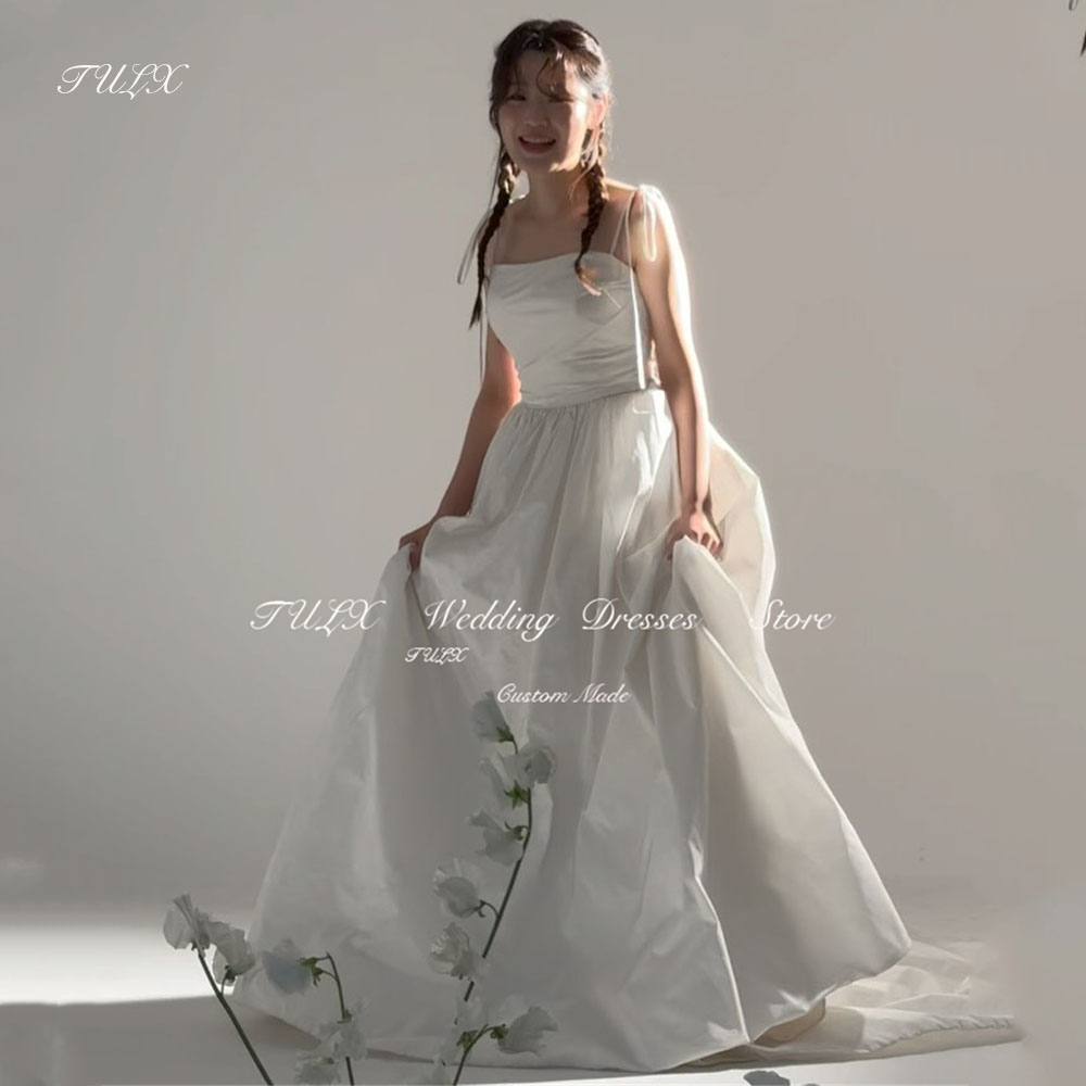 TULX Simple Taffeta Wedding Dress Photo Shoot A line Strapless Strap Floor Length Corset Korea Bridal Gowns 웨딩드레스 Customized
