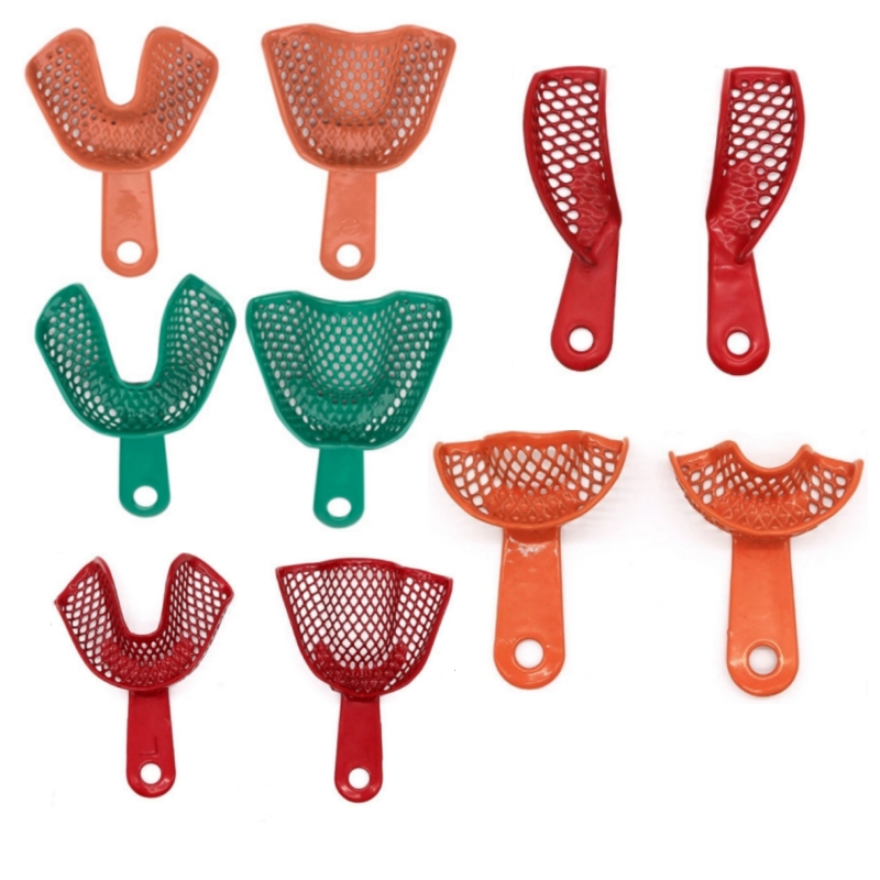 2Pcs Dental Impression Trays Plastic-Steel Upper Lower Teeth Holder Autoclavable Denture Instrument Tray Dentistry Materials