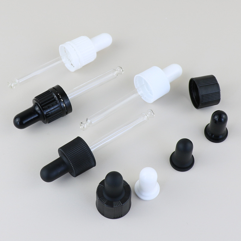 Ribbed Childproof Tamper Evident Dropper Cap Plastic Pipette Dropper Caps for Essential Cosmetic Hair Oil Bottles Rubber Teat
