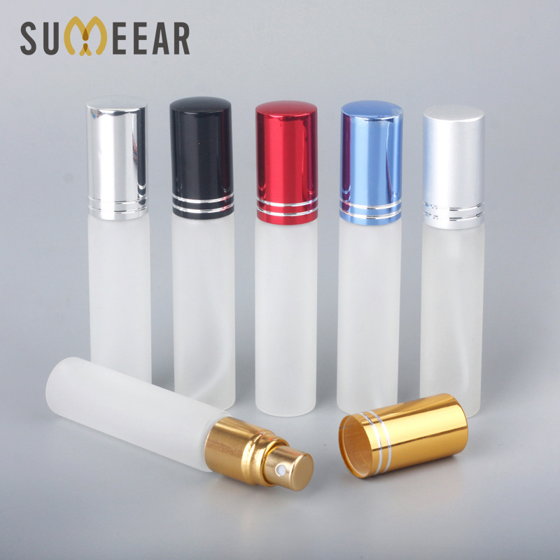 100 Pcs/lot 10ml Refillable Spray Bottle Frosted Glass Bottle Perfume Atomizer Pump Portable Travel Container Cosmetic Custom