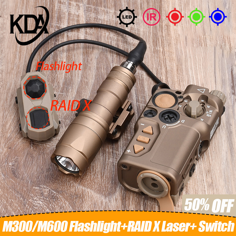 WADSN Airsoft M300 M600 Flashlight Metal RAID X IR Version Red Dot Green Blue Aiming Indicator LED Strobe Scout Light