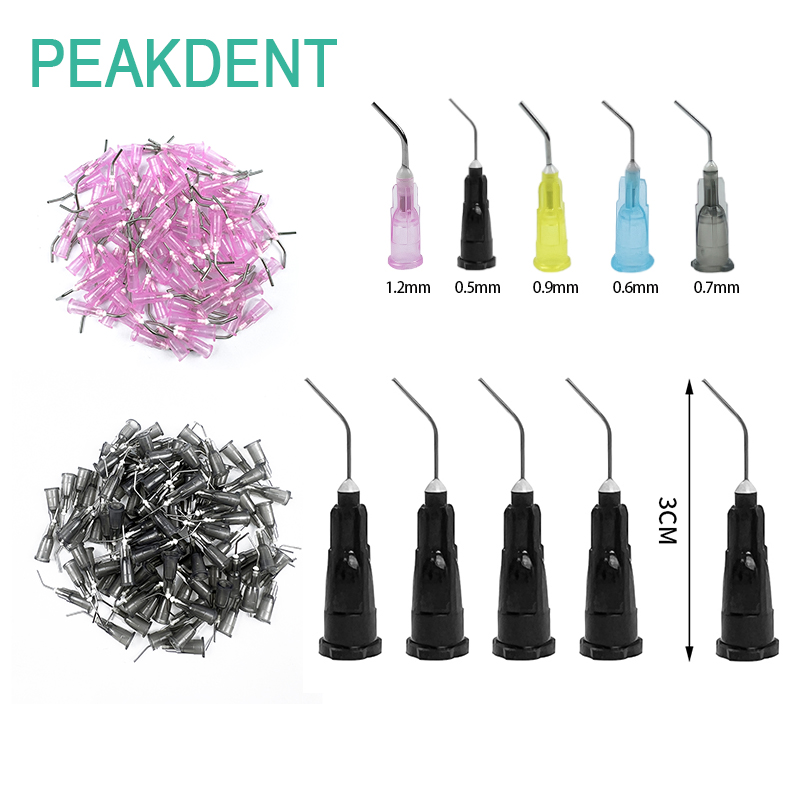 100pcs/pack Disposable Flushing Curved Needle Syringe Tip Etched Resin Flow Composite Resin Delivery Syringe Needle Dental