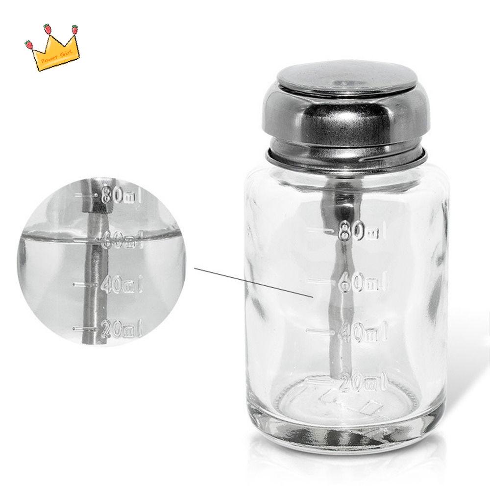 80ml Glass Press Refillable Bottles Push Down Round Top Pump Nail Polish Remover Container Portable Empty