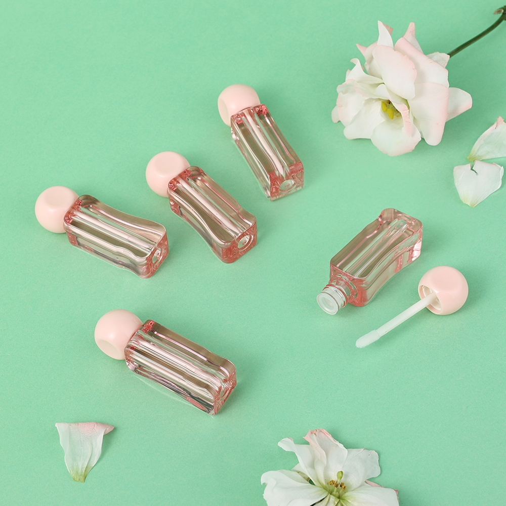5pcs Cute irregularly shaped 3ml 0.1oz Pink Empty lip gloss tubes with wand Pink Lipgloss Bottles Round Lid for lip oil packing