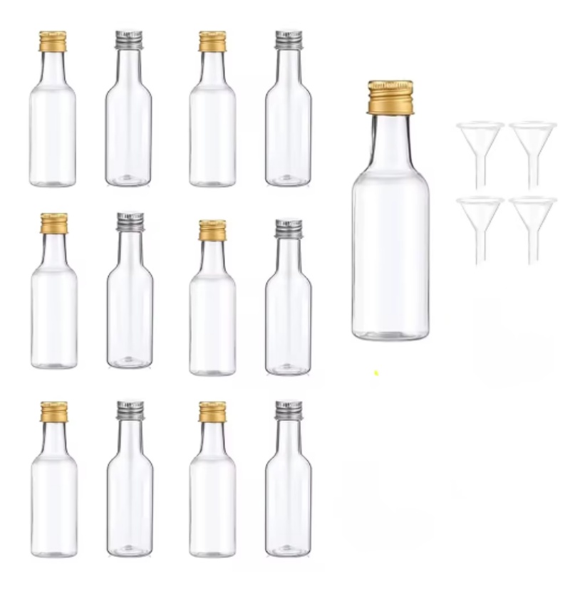 Portable Plastic Clear Empty Juice & Liquor Bottles 25ml/50ml/100ml/125ml Reusable Mini Drink/Wine Containers for Party Favors
