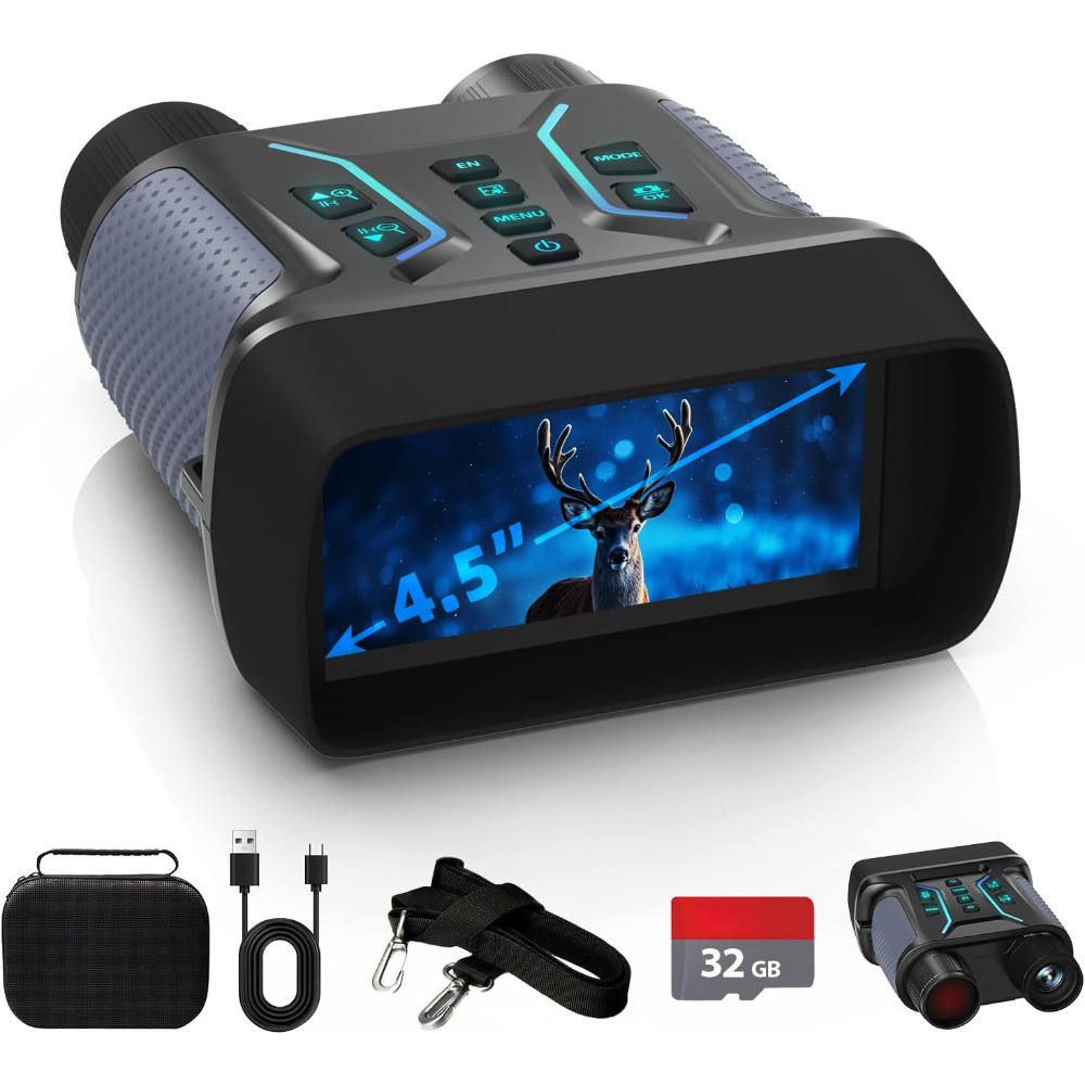 Night vision binoculars, 4K video and 36MP photos, 8x digital zoom, level 7IR, 4500mAh battery for camping, safe