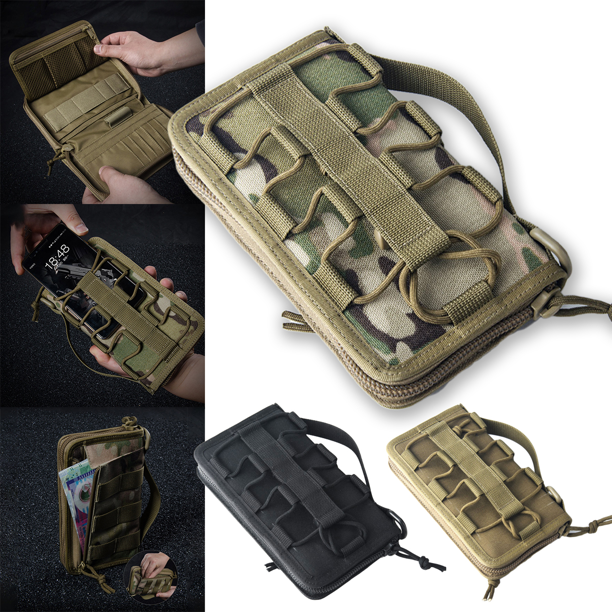 Tactical Wallet Men's Handbag Outdoor Large Capacity Military Fan Mobile Phone Bag for 6-Inch Phone/Power Bank/Cigarette Case