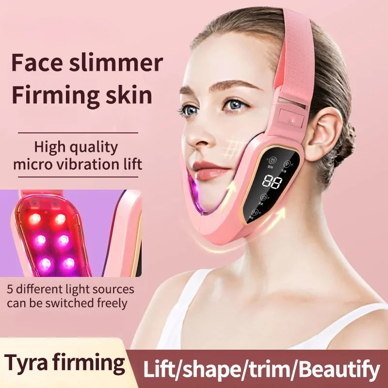 V-shaped LED Photon Therapy Facial Slimming Vibration Massager Lifting Device Facial Heated Double Chin V Face Vibration Massage