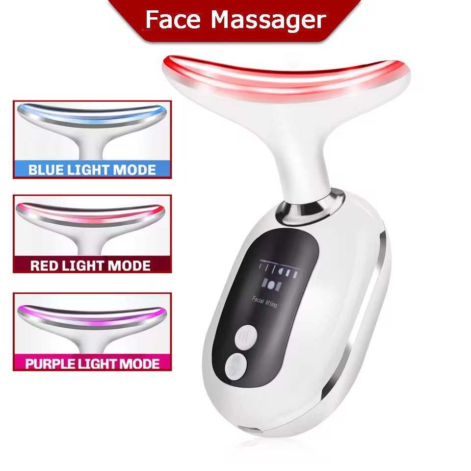 Neck Face Beauty Device EMS Neck Facial Lifting Double Chin Remover Wrinkle Removal LED Light Therapy Skin Lift Tighten Massager