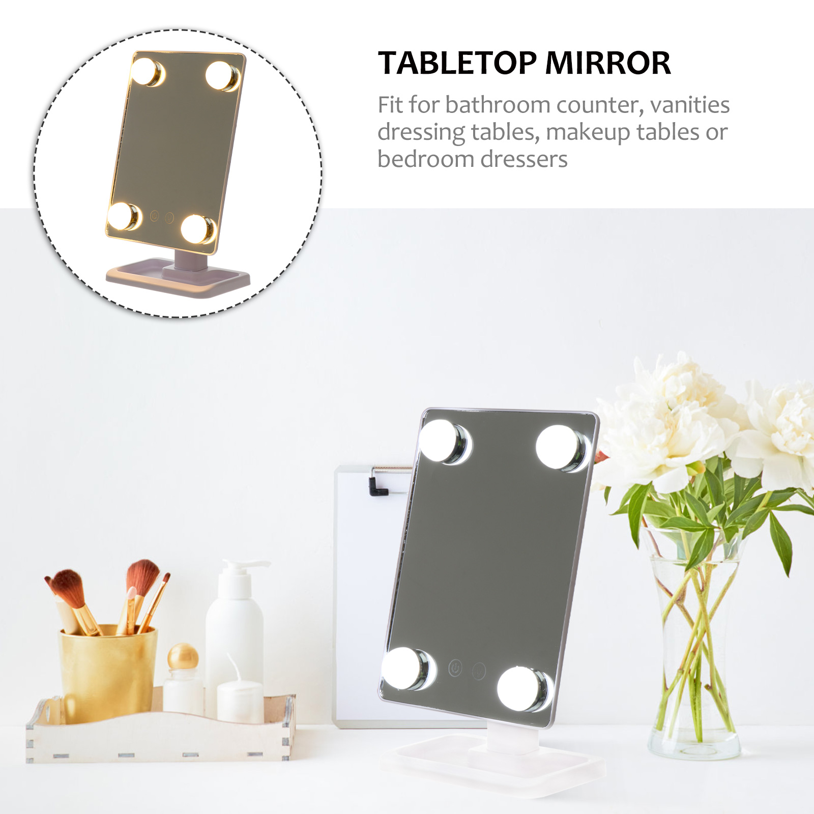 LED Vanity Mirror Makeup Light Mini Dressing with for Desk Mirrors Women Abs Table Lights Woman