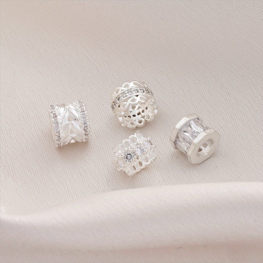 Copper-plated Thick Silver-inlaid Zircon Large Hole Barrel Bead Spacer DIY Bracelet Pendant Jewelry Accessories