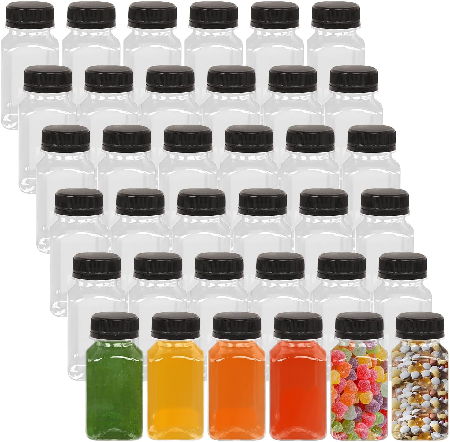 100pcs 150ml Plastic Reusable Clear Juice Drink Containers, 5OZ Mini Beverage Water Bottle for Juicing Milk Smoothies Travel Box