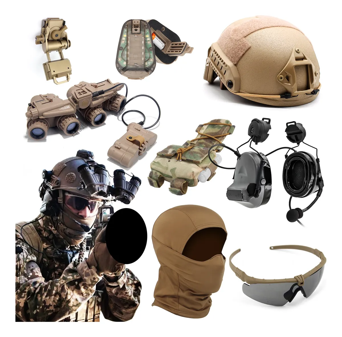 Abs Tactical Helmet Set Hd Super Noise Cancelling Headset Night Vision Goggles Model Helmet Light Mask For Special Forces Battle