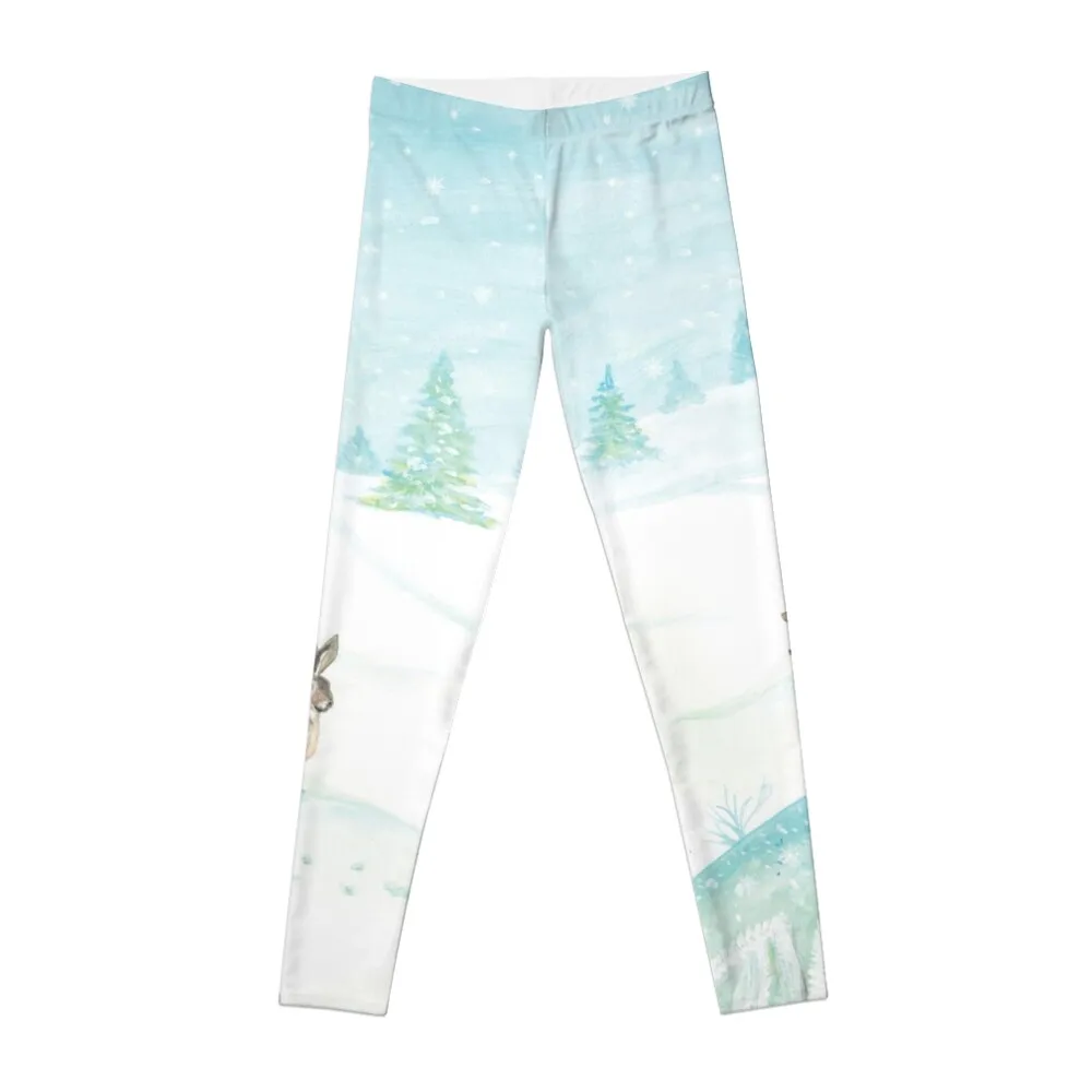 Wild Rabbits & Snowy Winter Landscape Scene Leggings Women sportwear legging gym workout clothes for Womens Leggings