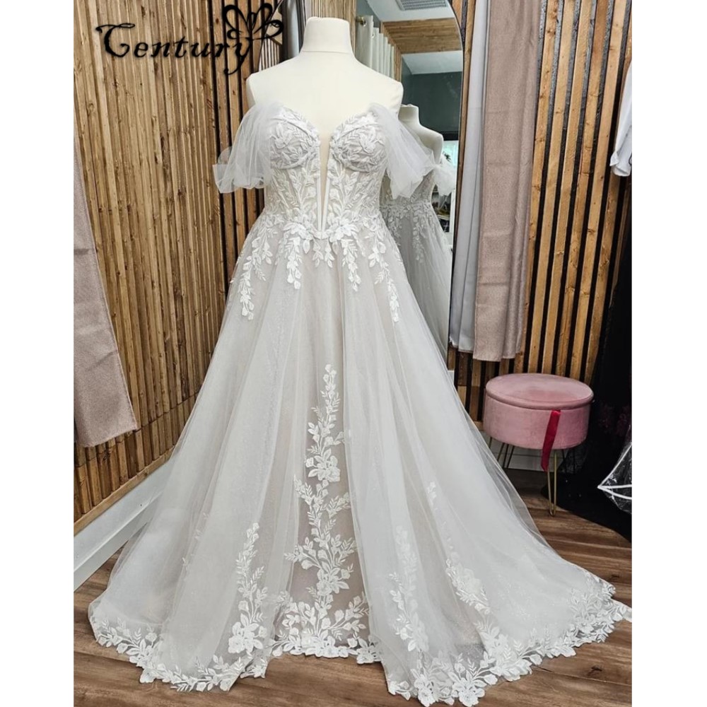 Gorgeous Off the Shoulder Wedding Dress Women 2025 Lace Appliques A-Line Princess Bridal Gowns Robe De Mariee Customized
