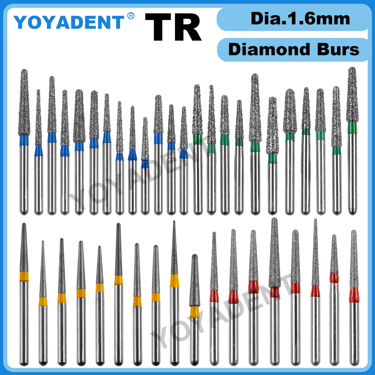 Dental Diamond Burs Dentistry Drills High Speed Turbines Burs  Dental Polishing tools Dia.1.6mm TR Type 10Pcs/Pack