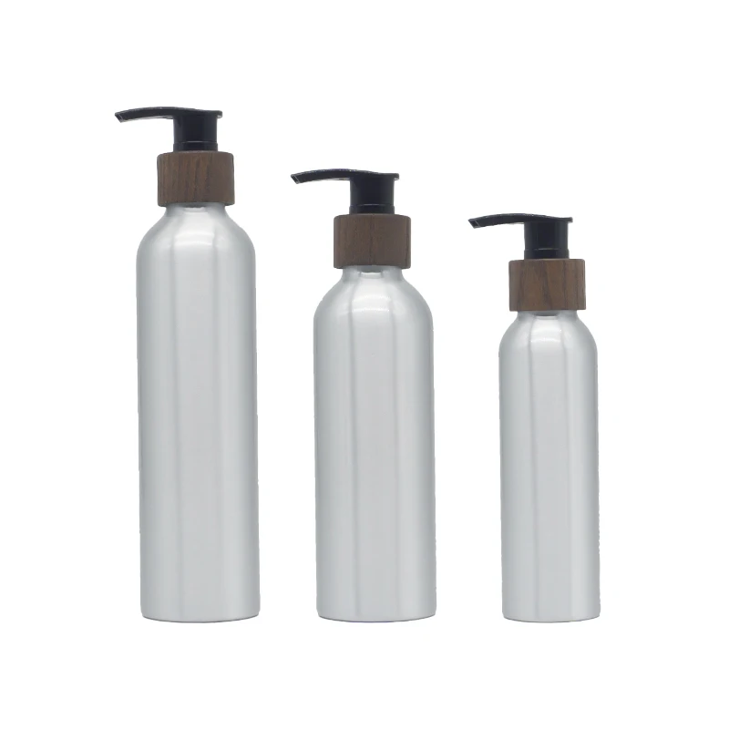 Empty Aluminium Pump Bottles Foam Soap Shampoo Lotion Conditioner Bottle Water Lotion Bottle Alum Bottle With Bamboo Wooden Pump