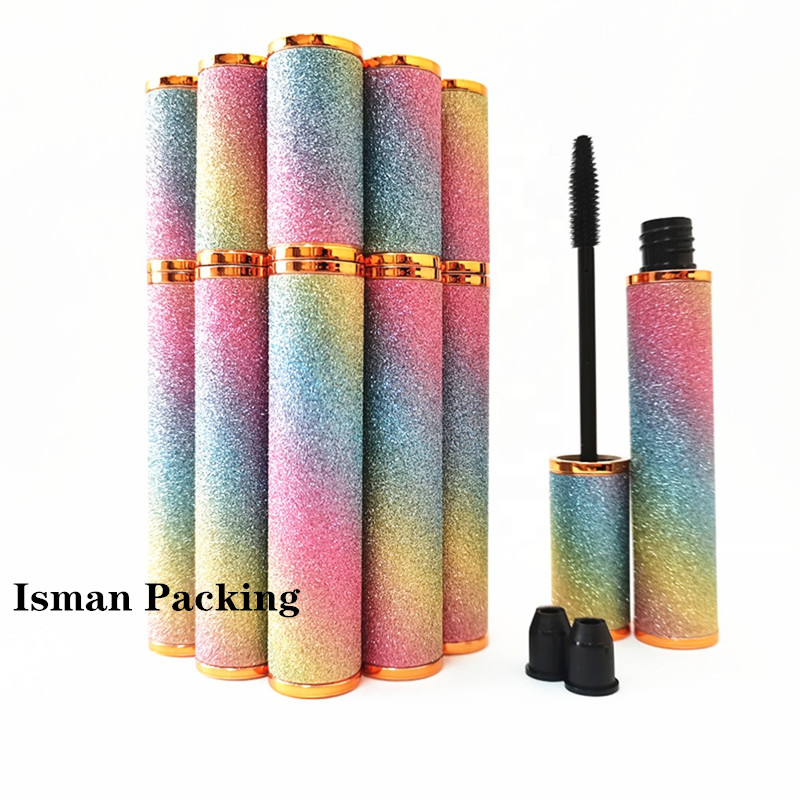50Pcs Wholesale empty luxury cylinder rainbow mascara bottles bling bling eyelash container packaging wand tubes with brush 12ml