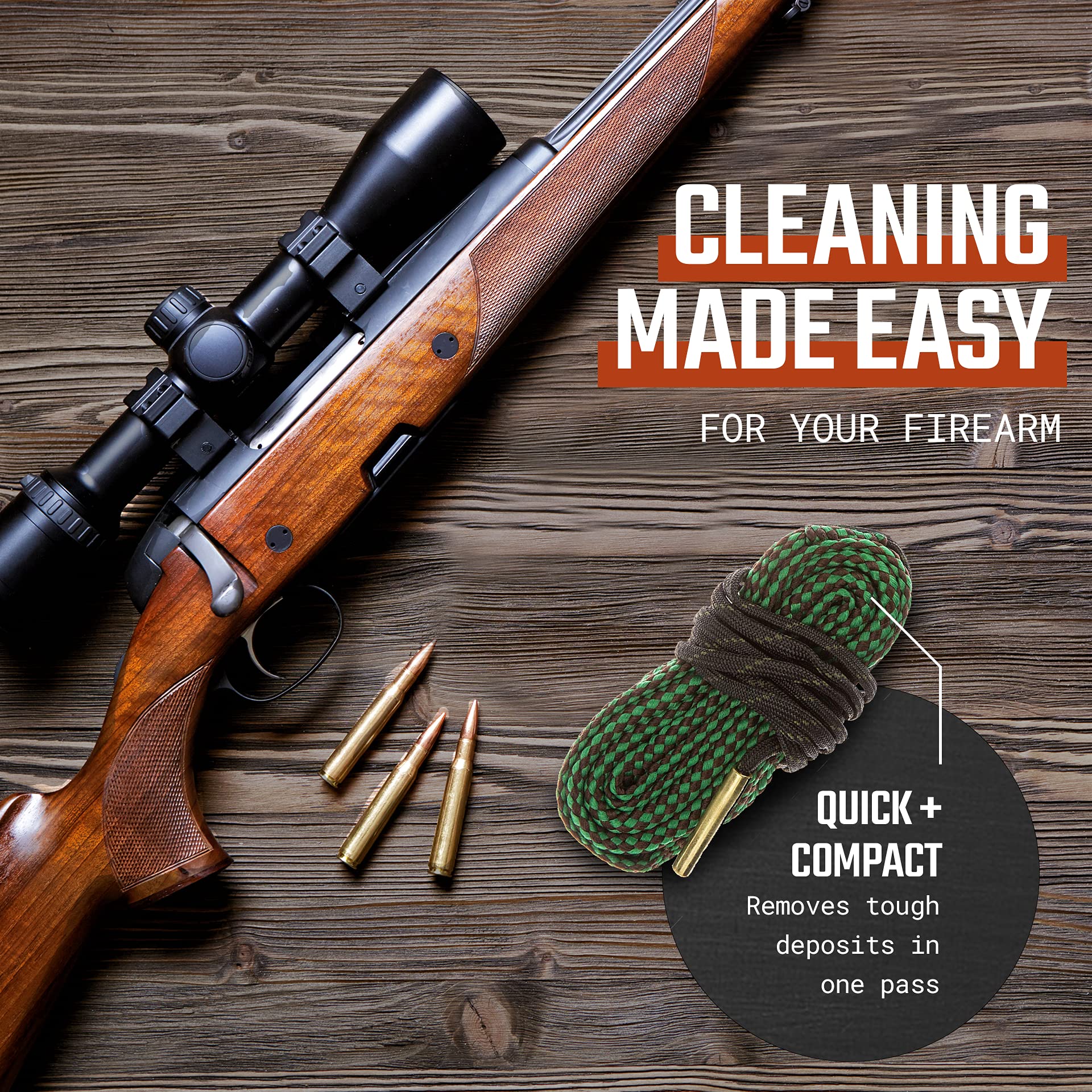 Compact Gun Cleaner Rope Rust removal rope brush Rifle Build Gun Snake for .223 5.56mm/.22/9mm/.380/12 GA/.30/.308/.44 Cal More