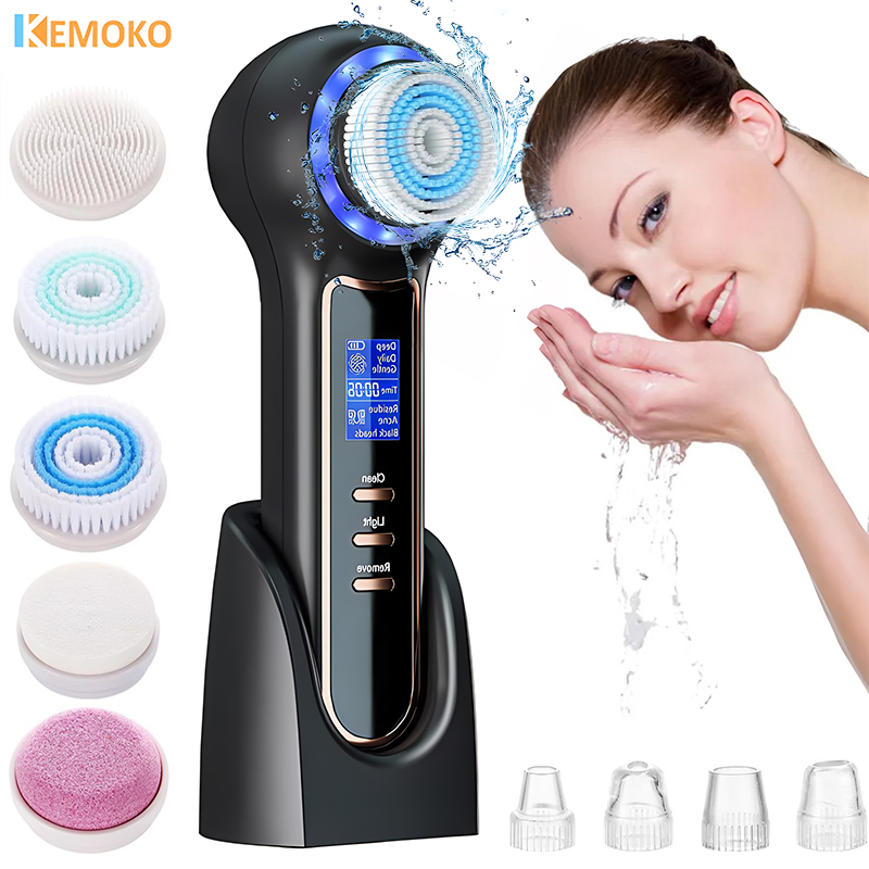 New Electric Face Scrubber Exfoliator Facial Cleansing Brush with 5 Brush Heads for Exfoliating Massaging and Deep Cleansing