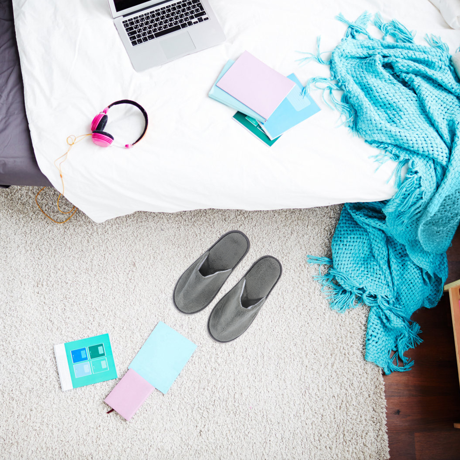 5 Pairs Thickened Slippers Durable Non-skid Coral Fleece Disposable Lightweight Portable Hotel Home Living Room Travel for Men